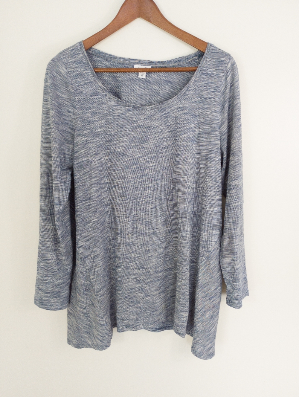 Pure Jill Blue Space Dye Cotton Long Sleeve Scoop Neck Tunic Top Medium
